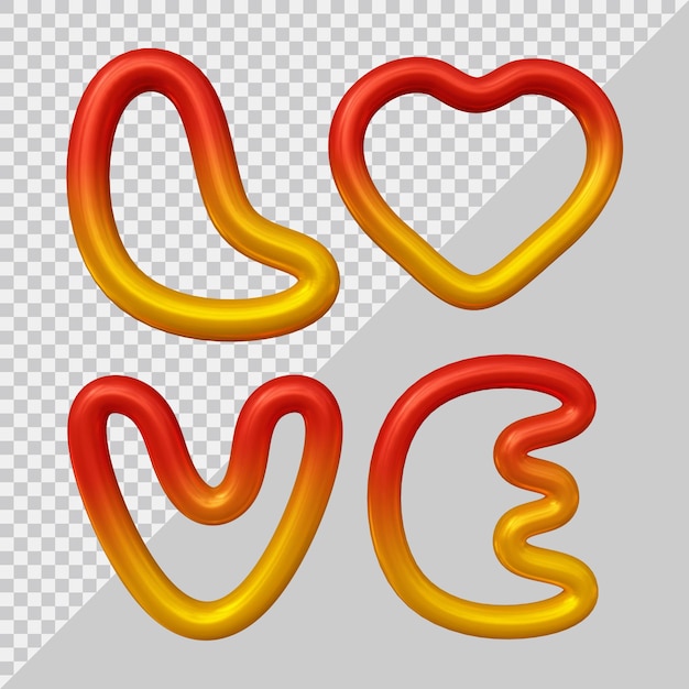 Rendering 3D del fumetto di testo d'amore