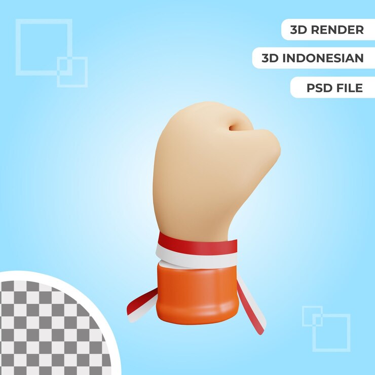 PSD rendering 3d del giorno dell'indipendenza indonesiana del gesto della mano isolato