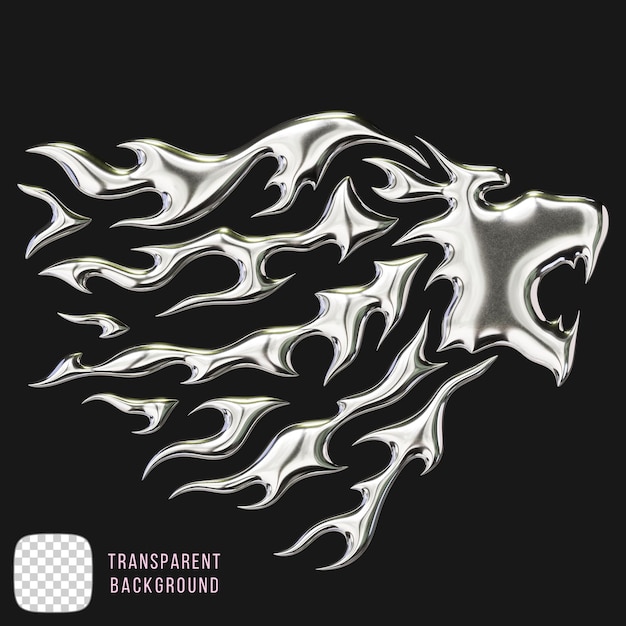 Rendering 3D del logo a testa di leone cromato su sfondo trasparente