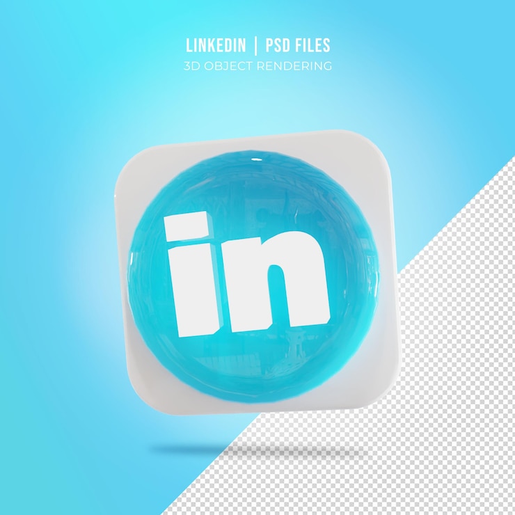 PSD rendering 3d del logo dei social media di linkedin
