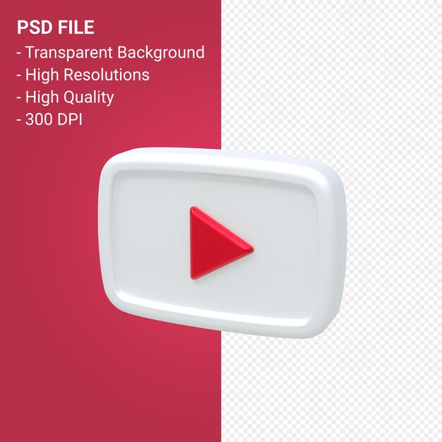 Rendering 3d del logo di Youtube isolato