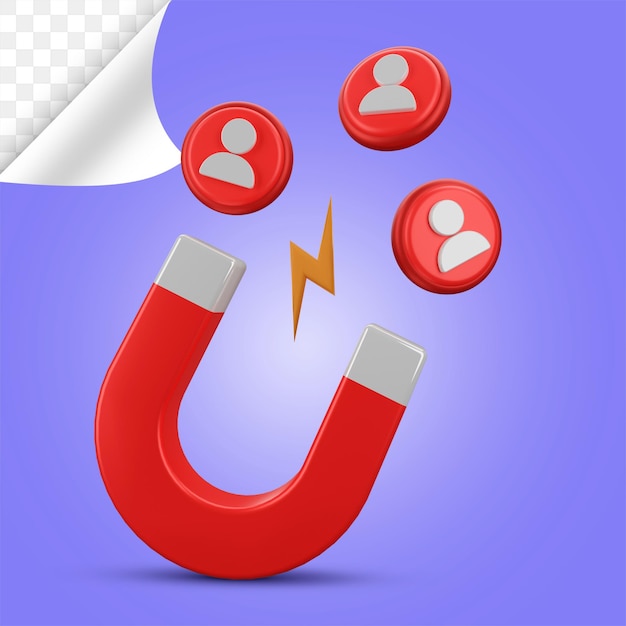 Rendering 3d del magnete a ferro di cavallo rosso con marketing del cliente e strategia aziendale online