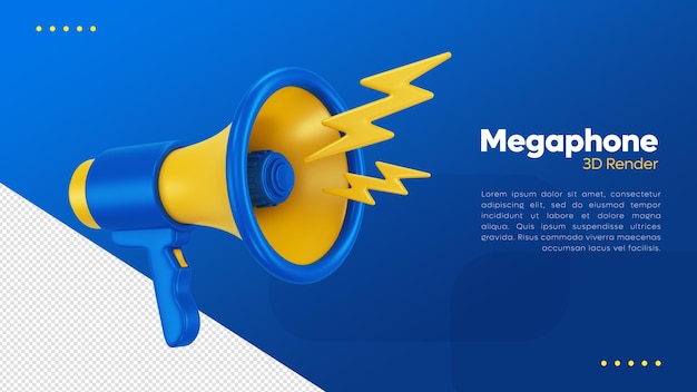 Rendering 3D del megafono blu