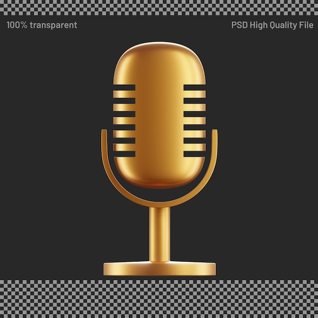 Rendering 3D del microfono dorato