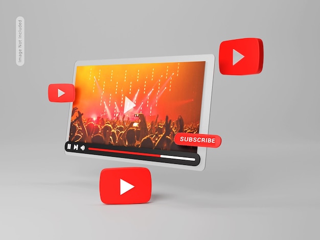 Rendering 3d del mockup del lettore di YouTube