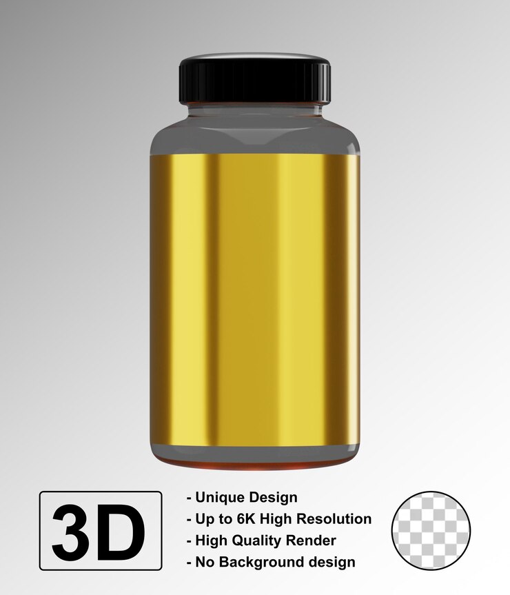 PSD rendering 3d del modello di pillola in bottiglia psd