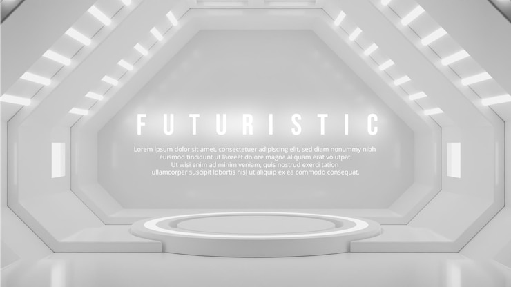 PSD rendering 3d del modello futuristico del palco del podio al neon