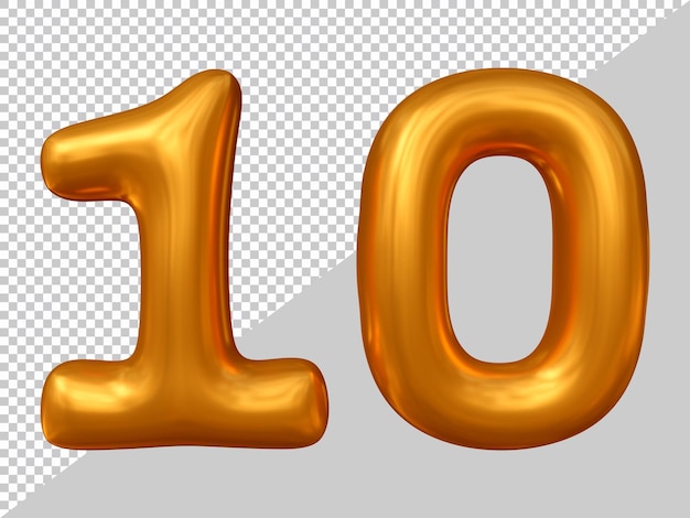 Rendering 3D del numero 10 con uno stile moderno
