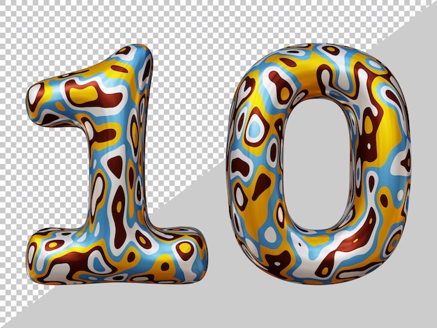 Rendering 3D del numero 10 con uno stile moderno