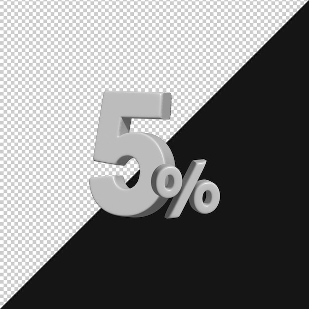 Rendering 3D del numero 5 con segno percentuale