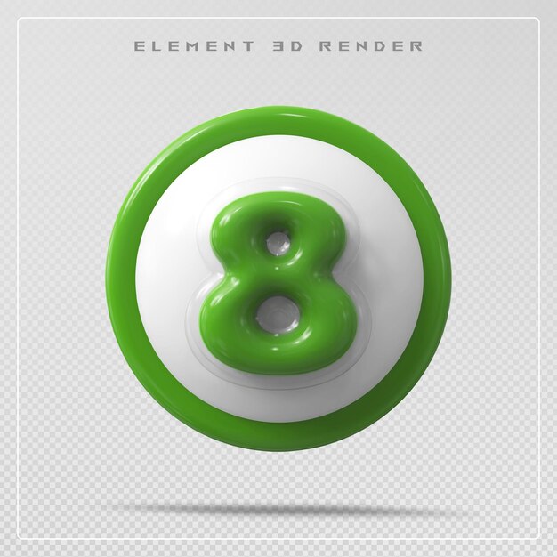 Rendering 3D del numero 8 verde