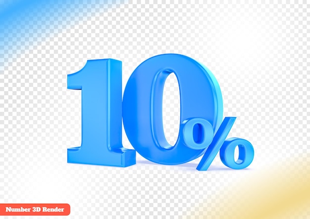 Rendering 3d del numero blu al 10%.