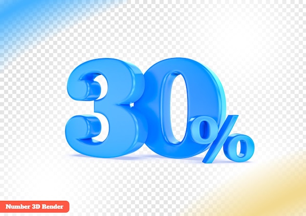 Rendering 3d del numero blu al 30%.
