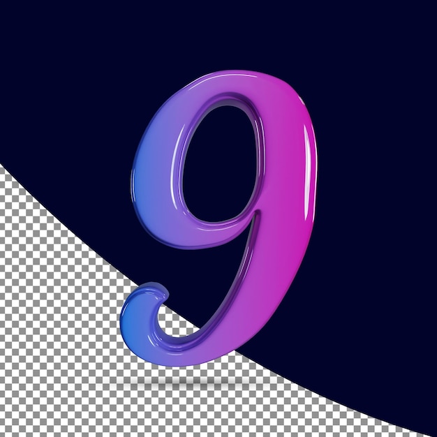 Rendering 3D del numero brillante 9