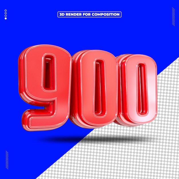 Rendering 3D del numero rosso 900