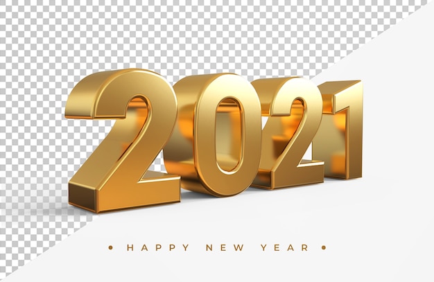 Rendering 3d del nuovo anno 2021 dell'oro isolato