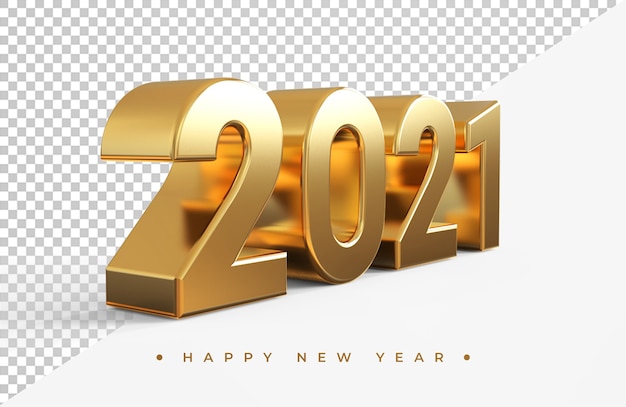 Rendering 3d del nuovo anno 2021 dell'oro isolato