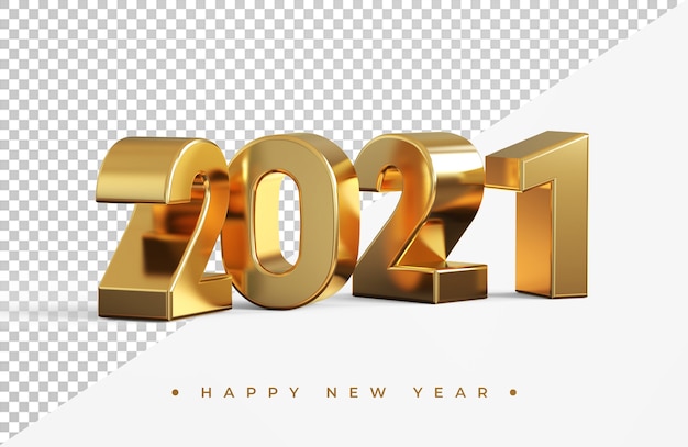 Rendering 3d del nuovo anno 2021 dell'oro isolato
