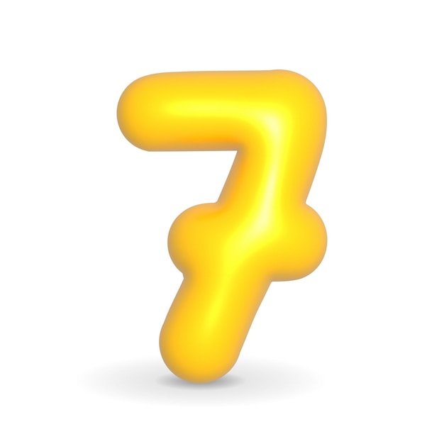 Rendering 3d del palloncino giallo numero sette Elemento di design realistico per eventi