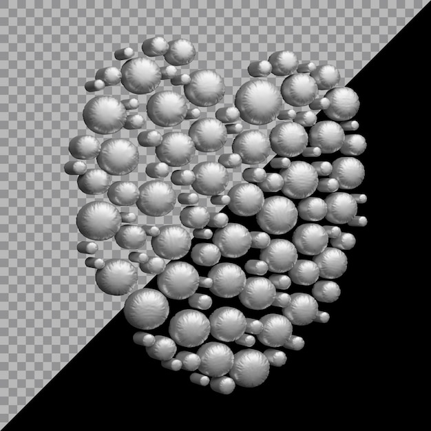 Rendering 3D del palloncino simbolo del cuore argento