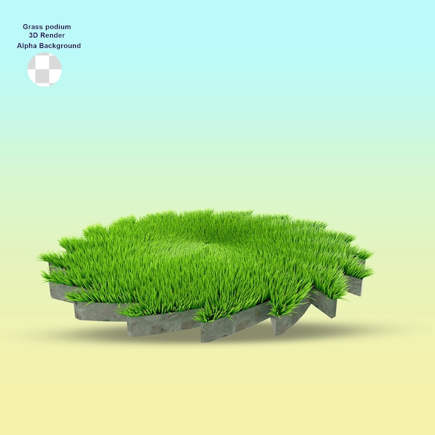 Rendering 3d del podio in erba naturale