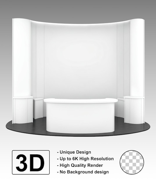 Rendering 3D del progetto di mockup bianco dello stand dell'evento
