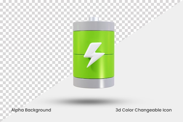 Rendering 3d del segno della batteria con l'icona del simbolo di alimentazione