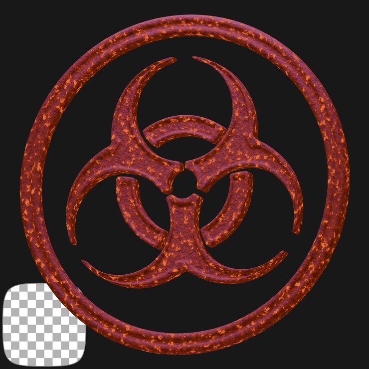 PSD rendering 3d del simbolo rosso di pericolo biologico su sfondo trasparente