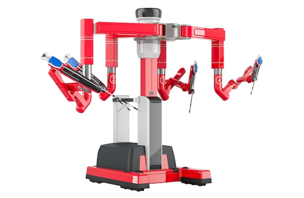 Rendering 3D del sistema chirurgico robotico isolato su uno sfondo trasparente