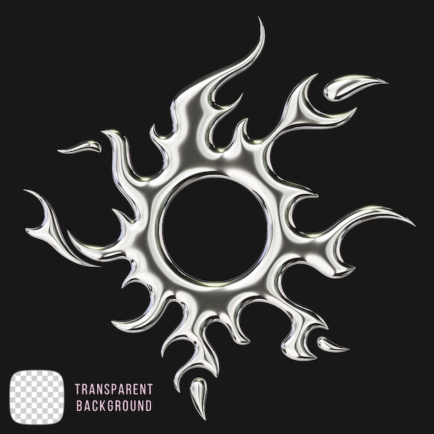 Rendering 3D del sole tribale in cromo psd su sfondo trasparente