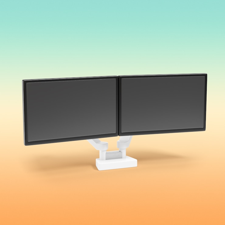 PSD rendering 3d del supporto per scrivania a doppio monitor