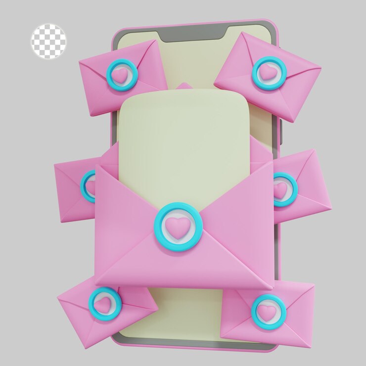 PSD rendering 3d del telefono con messaggio d'amore
