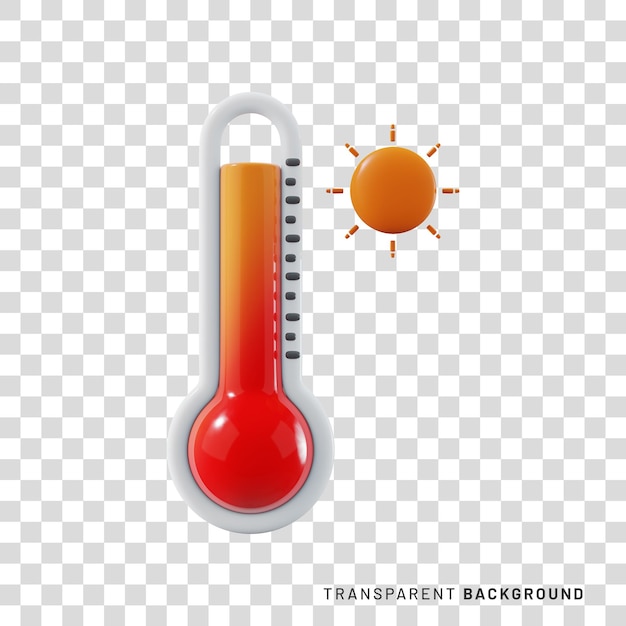 Rendering 3D del termometro con icona di temperatura calda o alta