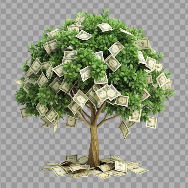 Rendering 3D dell'albero del denaro su uno sfondo trasparente