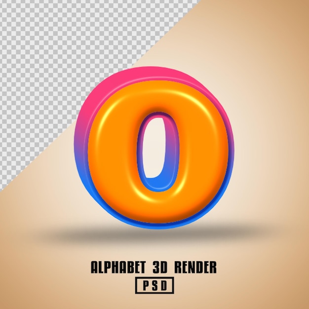 Rendering 3D dell'alfabeto arancione con linea blu colore rosso lucido