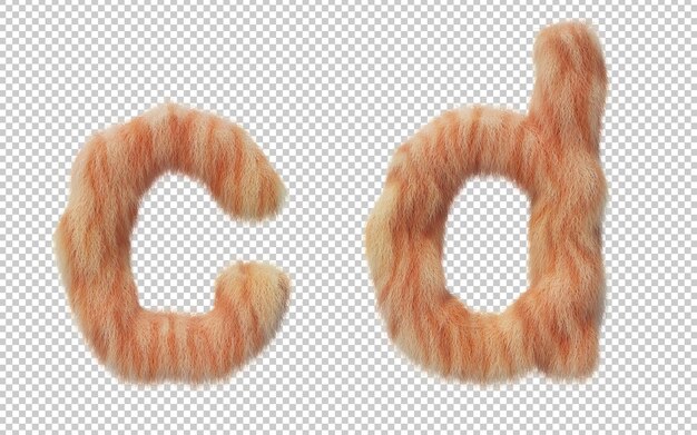 Rendering 3D dell'alfabeto effetto pelo di gatto