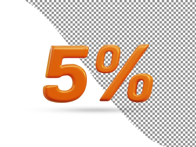 Rendering 3D dell'effetto di testo lucido 5 percento