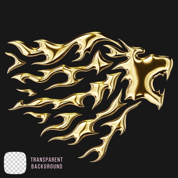 Rendering 3D dell'emblema del leone ruggente dorato su sfondo trasparente