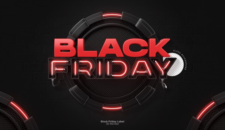 Rendering 3D dell'etichetta al neon del Black Friday