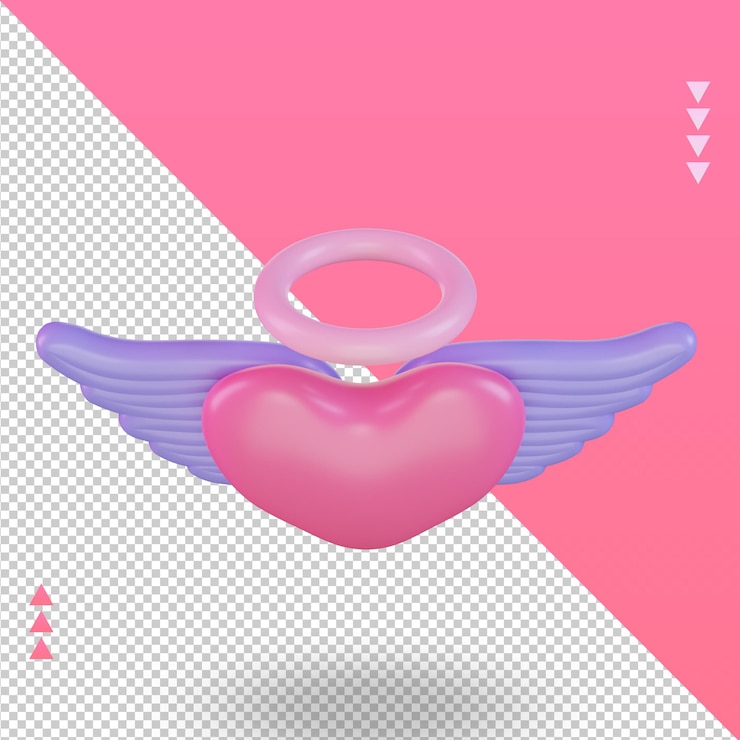 PSD rendering 3d dell'icona dell'angelo di san valentino vista dall'alto