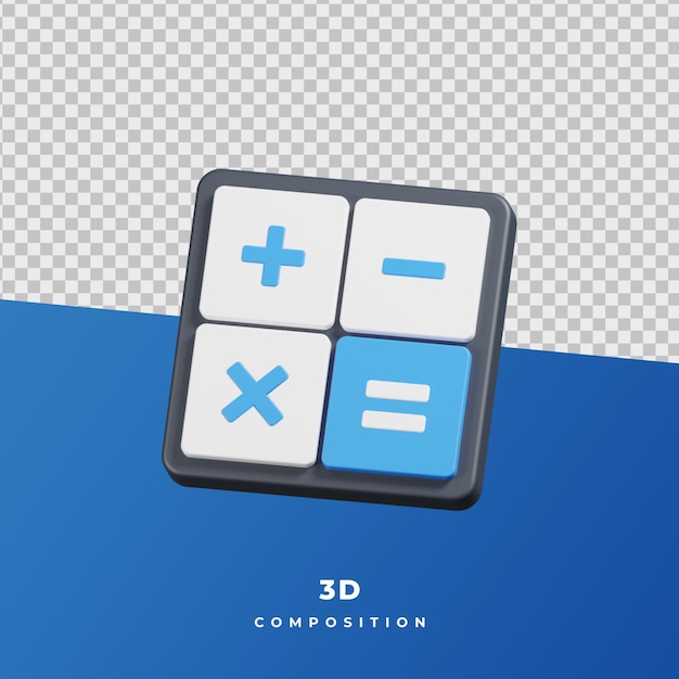 Rendering 3d dell'icona della calcolatrice blu e bianco