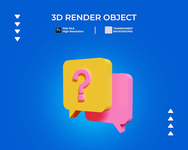 Rendering 3D dell'icona della chat del punto interrogativo isolata