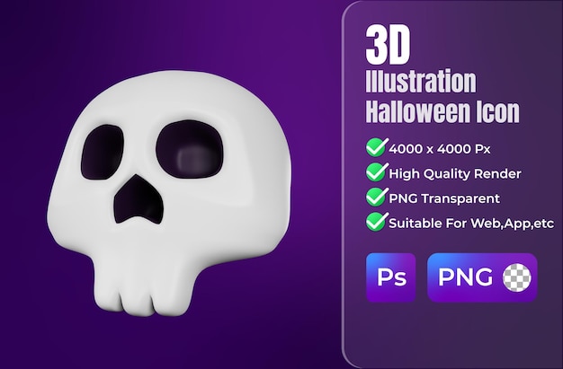 Rendering 3d dell'icona di halloween del cranio