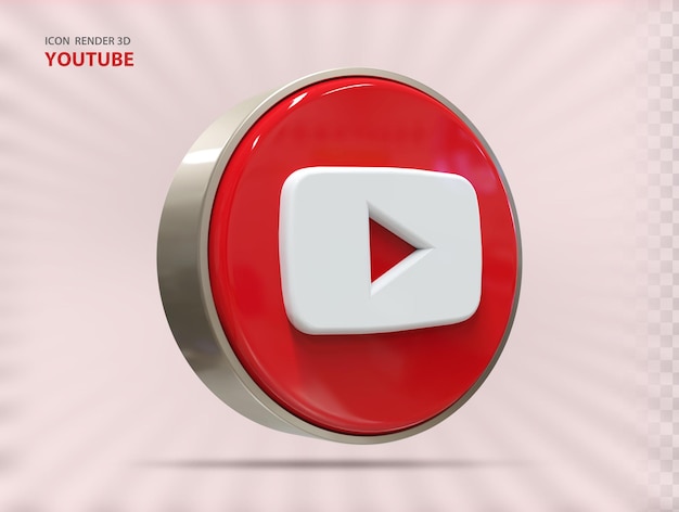Rendering 3D dell'icona di Youtube con cornice rotonda oro