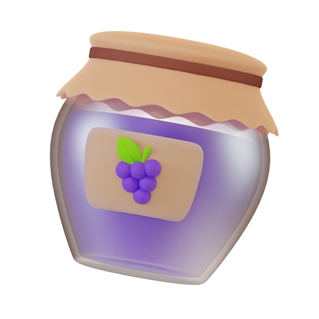 Rendering 3D dell'illustrazione del concetto alimentare di Grape Jam Jar