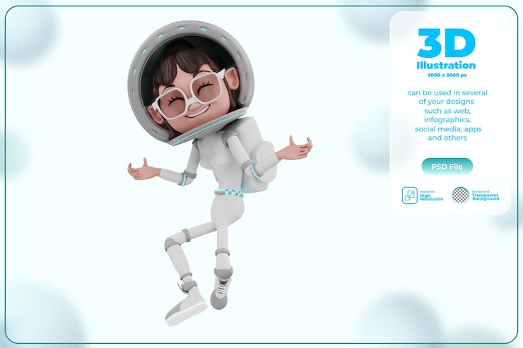 PSD rendering 3d dell'illustrazione del personaggio dell'astronauta