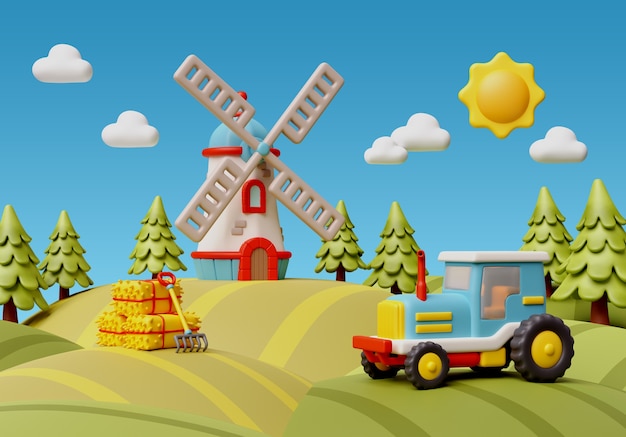 Rendering 3D dell'illustrazione della fattoria