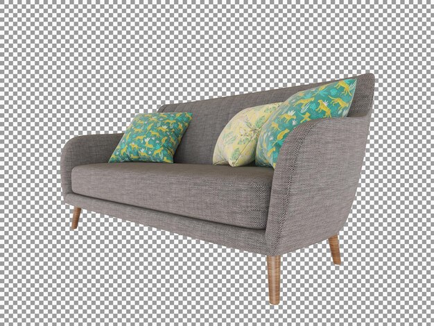 Rendering 3D dell'interno del divano in pelle minimalista isolato