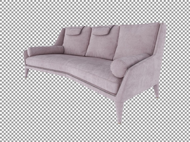 Rendering 3D dell'interno del divano rosa in tessuto moderno isolato