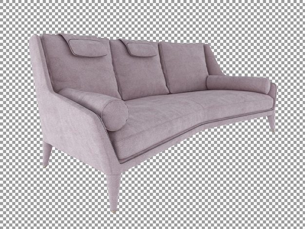 Rendering 3D dell'interno del divano rosa in tessuto moderno isolato